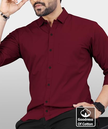 Image of Men's Cotton Full Sleeve Shirt | Regular Fit Casual & Formal Wear with Patch Pocket