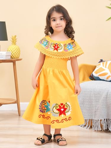 Image of Mexican Dress for Girls Traditional Vestidos Mexicanos Cinco de Mayo Embroidered Dresser Toddler Kids