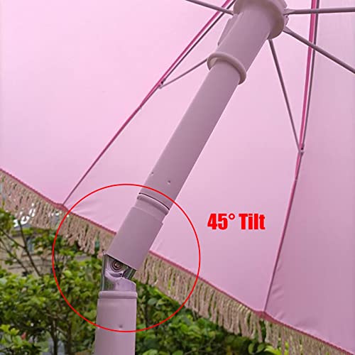 Sombrilla para exteriores resistente a rayos UV de 1.8m inclinable rosa con flecos 3