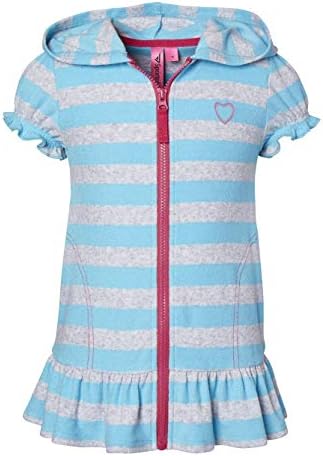 Beach Coverups for Girls Swimsuit Cover Up Cotton Terry Hood Swim Robe Swimwear - Turquoise Stripe (Size 7/8)