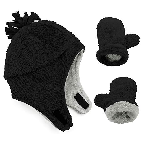 Image of Zando Baby Winter Hat and Mitten Set Size 3M-7Y - Cute Fleece Sherpa Lined Warm Beanie for Toddler Kids Newborn Boys Girls