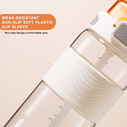 Cmsh Sport Water Bottle 24Oz&32Oz Large Diameter Flip Top Water Bottle With Straw & Anti-Scalding,One-Click Open,Two Ways To Drink, Suitable For All Occasions Sports Fitness Leisure（32Oz-White #TOP6