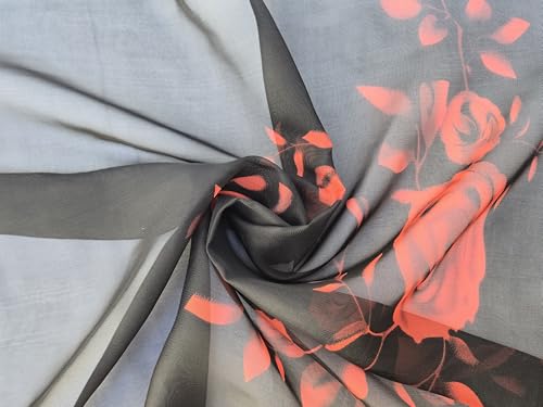 Red Roses on Black Lightweight Sheer Chiffon Fashion Wrap Scarf, 58 x 19 in Good Things To Come!4