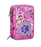 SJ Gang Fleecy Girl Estuche Escolar con 3 Cremalleras para niña – Triple Compartimento – SJ Gang – Fleecy Girl – con bolígrafos, Talla única