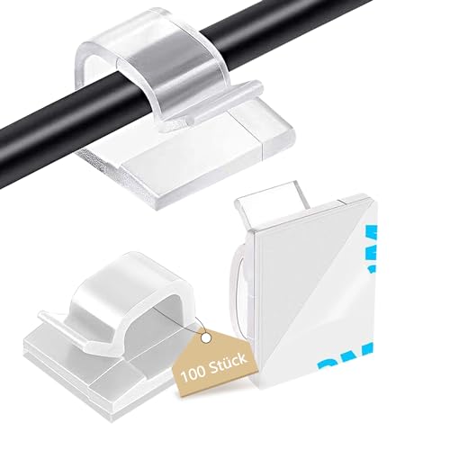 Abnii 100 Stück Kabelhalter, Outdoor Indoor Kabelclips Selbstklebend für Kabelmanagement, Kabelführung Organizer Kabelklemmen Haken Draht Halter für Kabelbefestigung Lichterkette, Klein 3M Kleber