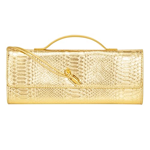 Image of Elegant Evening Clutch Purse for Women - Structured Crocodile PU Leather Handbag for Wedding & Formal Party