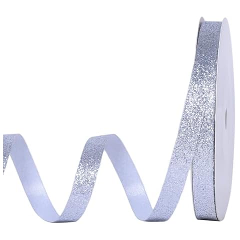 Ribest Silver Glitter Ribbon 3/8 Inch Cut Edge Christmas Ribbon for Gift Wrapping Crafts Christmas Tree Decoration Home Decor 25 Yards Cover