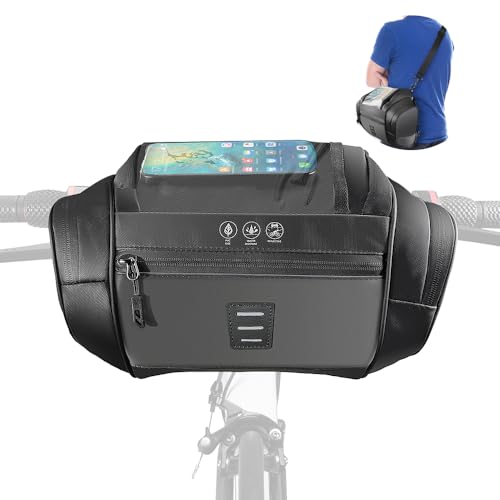 WOTOW Bike Handlebar Bag - 4.8L Reflective Front Bag with Touch-Screen Phone Holder - Waterproof EVA Storage Bag with Shoulder Strap for Road Mountain Bike Cycling Travel