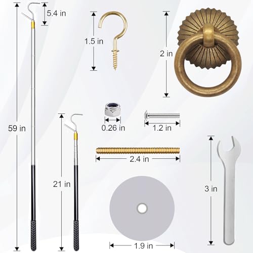 Image of Attic Pull-Down Hook with 60-Inch Telescoping Rod and Copper Door Ring
