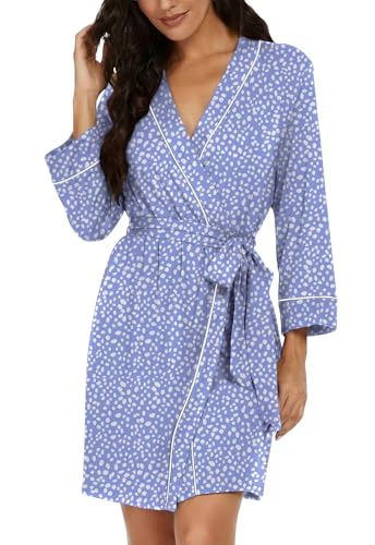 Image of PrinStory Womens Robe Knee Length Soft Knit Bathrobe S-2XL | V-Neck 3 /4 Sleeve Robes with Pockets, Lightweight, Breathable Bath Robe for Shower, Spa, Travel, Home, Party, Nursing