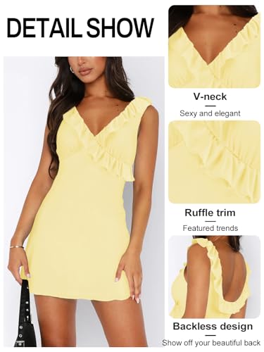 Image of MIYIEONZ Women Mini Dress Summer Formal Ruffle Short Dresses Yellow S