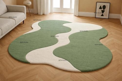 Image of Hand Tufted Carpet Nz Wool with Silk Abstract Design Non Slip Luxury Exclusive Rectangular Carpet for Living Room Bedroom (Size : 5x8 Ft, 152x244 CM), Multicolor