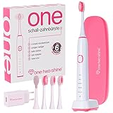 ONE:TWO:SHINE® Elektrische Schallzahnbürste mit 4 Ersatzbürsten, Reise-Etui, Ladestation, Netzteil & Co – 6 Wochen Akkulaufzeit, 5 Modi + Timer (Berry)