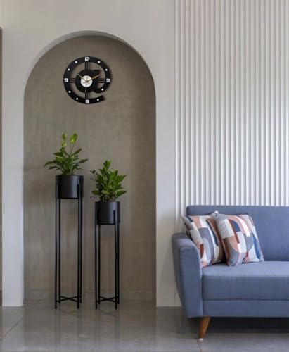 Image of cozyloom Modern Wooden Wall Clock for Living Room Decorative Analog Wall Clock with Wooden Design for Home Office Bedroom Wall Decor (Black, Round Design)