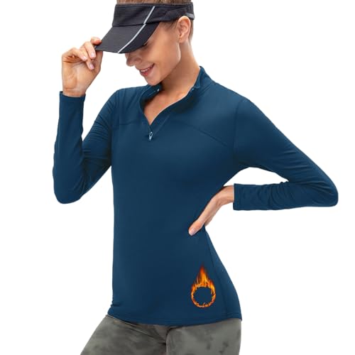 ATRACTIVOLL Maglia Sportiva Donna Manica Lunga Maglietta da Corsa con Mezza Zip Traspirante Leggera Palestra Termica Fitness Autunnale Invernali Baselayer Funzionale Compressione vestibilità Slim