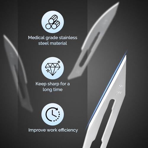 Image of JMU 100pcs Scalpel Blades Sterile #24, Disposable Stainless Steel Surgical Blades, Individually Foil Wrapped