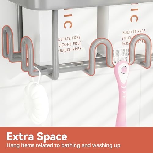 Image of YASONIC Shower Caddy Adhesive, 100% Rustproof Shower Organizer, Large Capacity Shower Shelves for Inside Shower, No Drill Shower Storage for Home (2 Pack Grey)