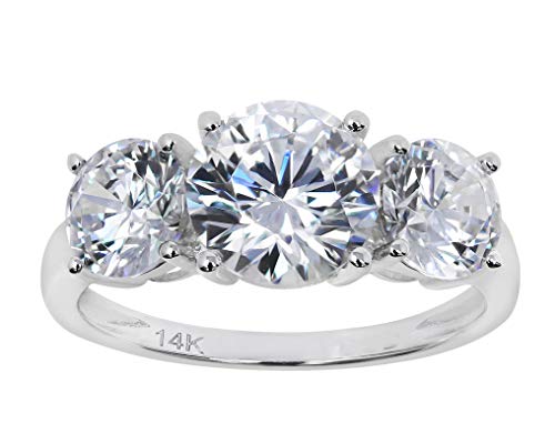 ORO LEONI 14K White Gold Cubic Zirconia 6-3/8 Carats Round 3-stone Ring