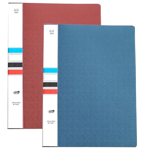 Image of TULMAN 40 Pockets Bound A4 Size Presentation Display Book Portfolio File Binders with Plastic Clear Sleeves Document Organizer for Music Sheets Artwork Drawing for School - (Color May Vary) - 2 Pack