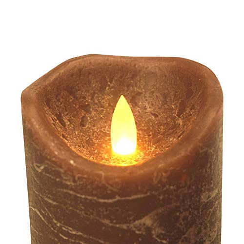 Image of CANDLE CHOICE Battery Operated Flameless Candles with Timer Real Wax Realistic Flickering Electric LED Pillars Automatic Built-in Daily Cycle Timer 6-Hour on 18-Hour Off Set of 3 Rustic Texture Brown