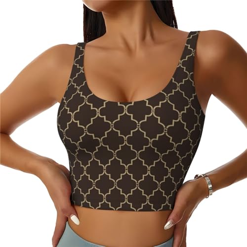 Sport-BHs für Damen, braunes marokkanisches Spalier-Workout-Tank-Top, U-Rücken, Sport-BH, Laufsport-Tops, Schwarz, Medium Sport-BHs für Damen, braunes marokkanisches Spalier-Workout-Tank-Top, U-Rücken, Sport-BH, Laufsport-Tops, Schwarz, Medium