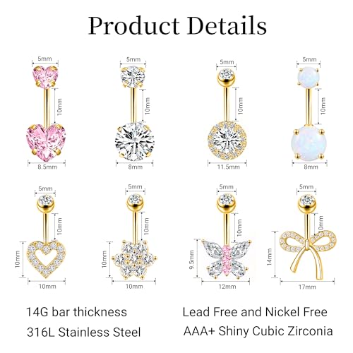 LEE&RO Belly Button Ring 14G Belly Piercing Jewelry Navel Rings Stainless Steel Belly Rings2