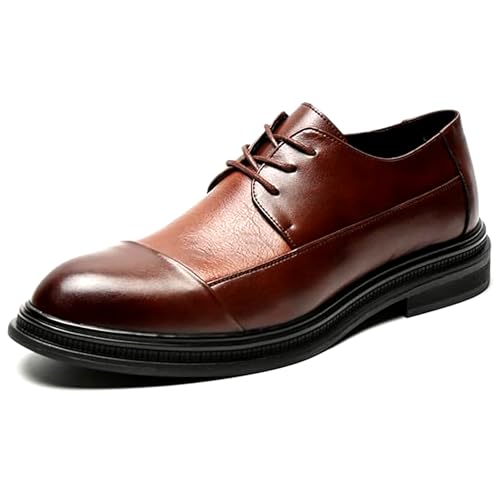 Men's Leather Chunky Heel Oxford Shoes Classic Round Toe Lace Up Business Formal Shoes Casual Dress Oxford Shoes