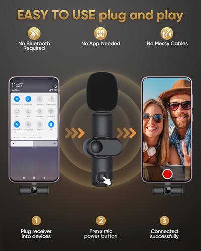 Microfone Lavalier sem fio para iPhone/Android/Laptop/PC, IUMAKEVP 360° Clipe ajustável no microfone