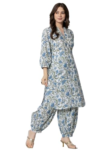 Image of rytras Women Pure Cotton Printed Straight Kurta Set with Palazzo Pants - Ethnic Wear