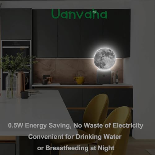 Image of Moon Lamp Moon Night Light for Boys Girls Bedroom 0.5W Dim Light Sleep Friendly, Earth Grey Moon Plug in LED Auto Sensor Lamp for Hallway Stairway Kitchen