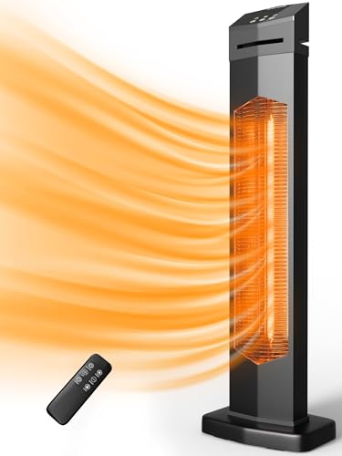 Image of Uthfy 37 inch Outdoor Heaters for Patio, Electric Patio Heater with Remote, 12H Timer, IPX5 Waterproof, Tip-Over & Overheat Protection, Portable Infrared Heater for Indoor, Outside, Porch, Garage, Shop