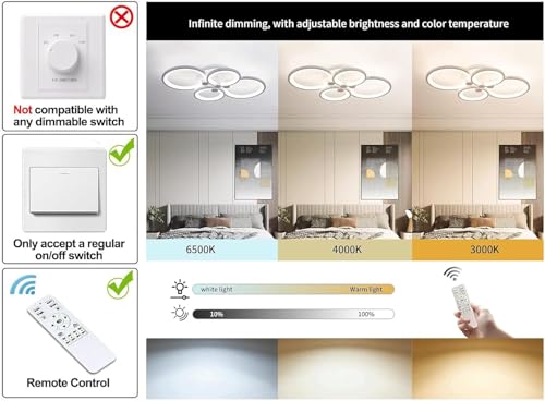 Image of Desidiya 42W LED 4 Square Ceiling Light with Remote, 3 Color Dimmable | Premium acrylic and metal construction with CRI 80+ for brighter, natural and flicker-free illumination.