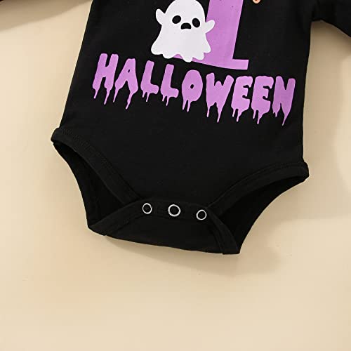 Domoabei My First Halloween Baby Girl Outfits 0-3 Months Newborn Skirt Pumpkin Ghost Romper Headband Leg Warmer Infant Clothes Set 4Pcs Purple 60Cm #TOP7