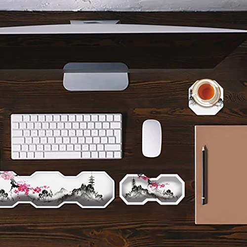 Ergonomic Keyboard Wrist Support + Mouse Wrist Rest + Coasters,Memory Foam Keyboard Elbow Wrist Pillow Rest Cushion Pad Easy Typing Pain Relief For Computer,Watercolor Japanese Cherry Blossom Sakura #TOP6