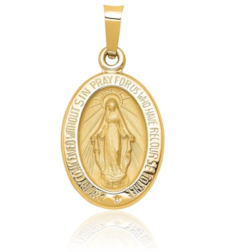 IceCarats 14K Solid Yellow Gold Our Lady of Miraculous Medal Blessed Virgin Mary Necklace Chain Pendant Charm 23mm x 12mm Only - Thumbnail 5