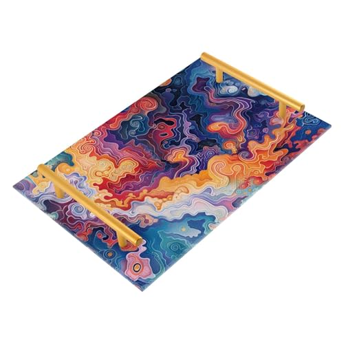 Bandejas decorativas abstractas de océanos y nubes, coloridas con asas, bandeja para servir alimentos, joyas, perfumes, para sofá, servir charolas para servir café