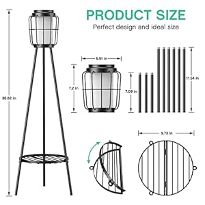 2 Pack Solar Floor Lamps with Plant Stand Waterproof Metal Solar Powered Outdoor Lights with Plant Shelf for Patio Deck Porch Yard Garden Decor