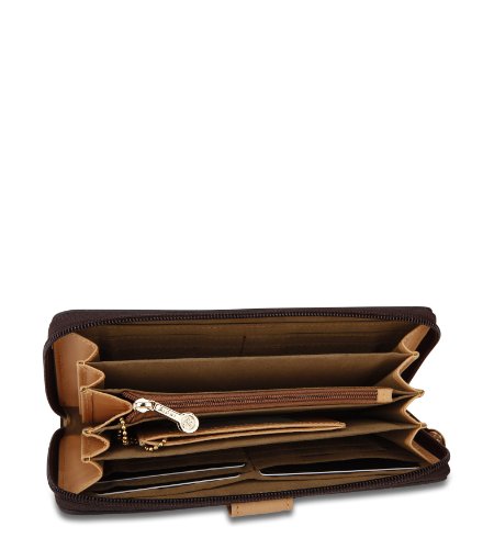 Signature Button Zip Wallet in Brown2