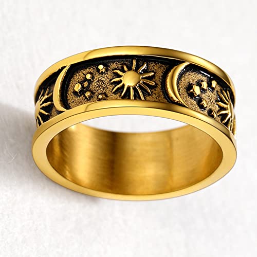 U7 Jewelry Crescent Moon Ring For Women Men, 18K Gold Plated Statememtn Boho Moon Ring, Star Ring, Sun Ring Size 8 #TOP2