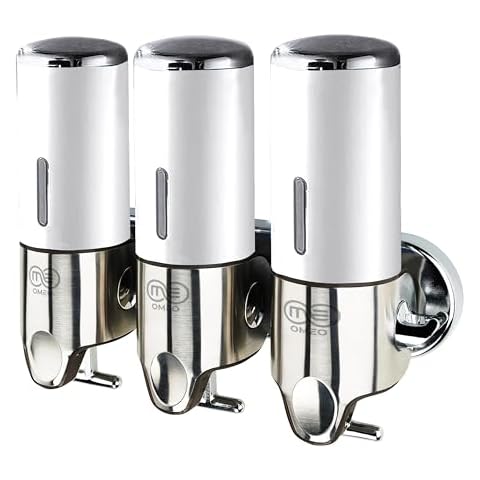 OMEO Shampoo and Conditioner Dispenser, Shower Soap Dispenser, Shampoo Dispenser for Shower Wall, Shower Dispenser, Wall Mounted Soap Dispenser Bathroom, Stainless Steel, 500ML (Silver Triple Wall) Cover