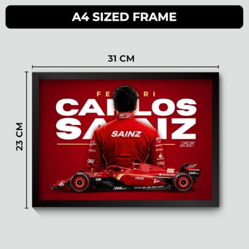 Image of Funk You Store Carlos Sainz Poster | Ferari F1 Poster | Framed F1 Driver A4 Sized (31 x 23 cm) | Carlos Sainz Posters | Car Frame for Wall, Formula 1 Frames | Formula 1 Framed (F 247)