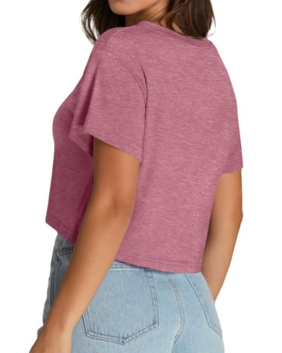 Image of Womens Crop Tops Short Sleeve V Neck Summer Cropped T Shirts Baisc Tees