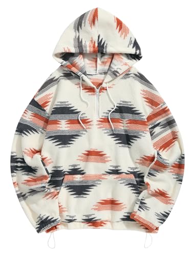 Image of ZAFUL Men's Hoodies Ethnic Style Contrast Binding Kangaroo Pocket Loose Pullover Fuzzy Hoodie