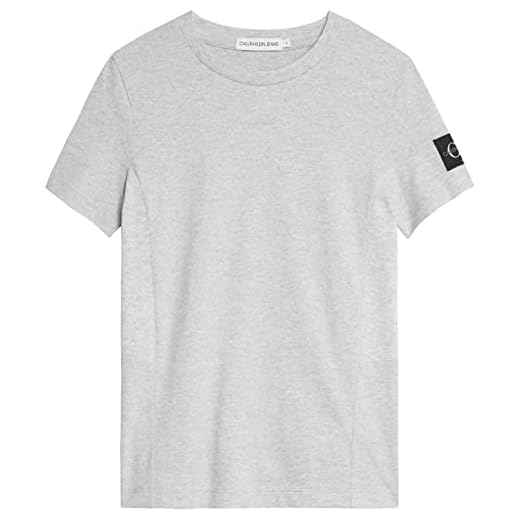 Calvin Klein Pojkar t-shirt kortärmad räfflad blockering märke anpassad topp grå, GRÅ, 12 År