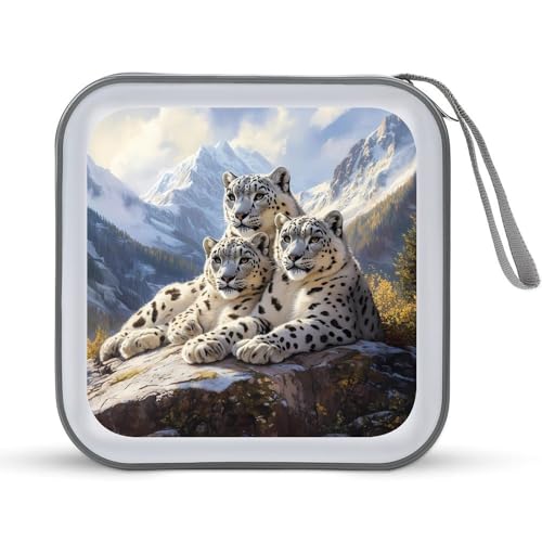 Snowy Leopard Family CD Case Plastic DVD Case Holder Wallet Disc Storage Organizer for Car Travel