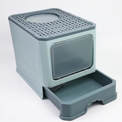 Image of Foldable Covered Cat Litter Box with Anti-Spill Tray | Easy Cleaning | Spacious Design | Top and Side Openings | Color May Vary