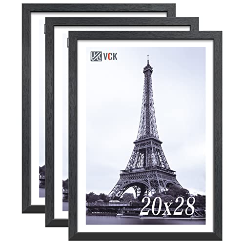 VCK 20x28 Poster Frame Set of 3 - Black, Textured Exclusive Solid Wood Picture Frames, Wall Hanging
