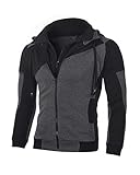 Manga larga Sudadera con Capucha y Doble Cremallera para Hombre,Chaqueta de Forro Polar con Capucha de Manga Larga Chaqueta Deportiva Otoño-Invierno Cárdigan Slim Fit Hoodie Negro M