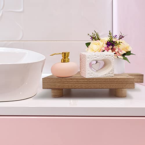 Handmade Wooden Tray, Practical Bathroom And Kitchen Decoration For Soap, Bath Bottles, Candles, Toilet Paper,Plant Holder（Wood Color） #TOP2