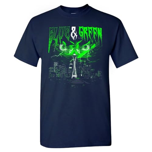 Xtreme Apparrel Blue & Green Men's T-Shirt for Seattle Fans (Navy Shirt, 2XL)